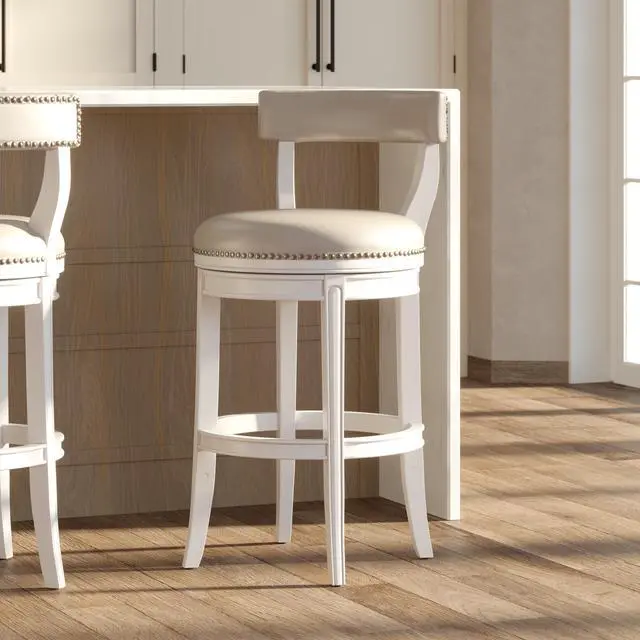 Alt view image 2 of 7 - 31" Bar Stool, White Wood with Gray Faux Leather Seat and Back, 1PC