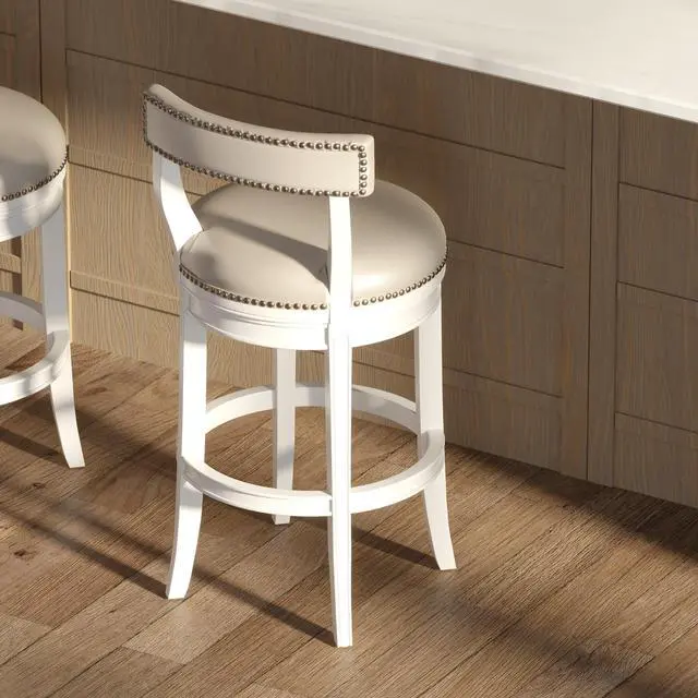 Alt view image 5 of 7 - 31" Bar Stool, White Wood with Gray Faux Leather Seat and Back, 1PC