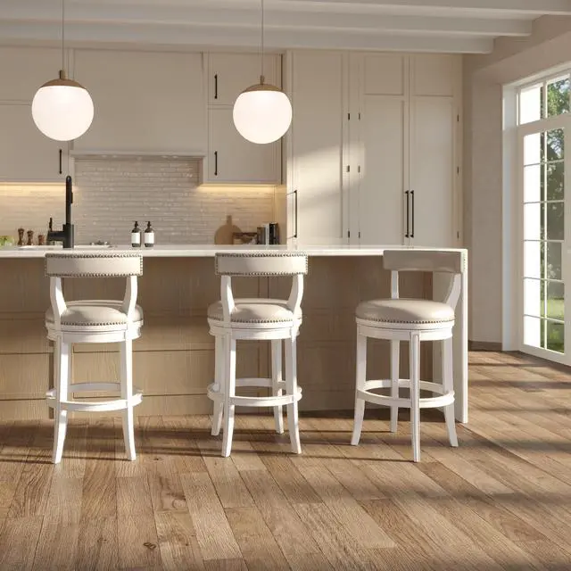 Alt view image 4 of 7 - 31" Bar Stool, White Wood with Gray Faux Leather Seat and Back, 1PC