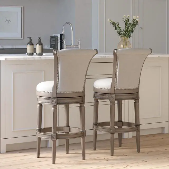 Alt view image 7 of 7 - 31in. Wood Bar-Height Swivel Barstool with High-Back, Weathered Gray, 1PC