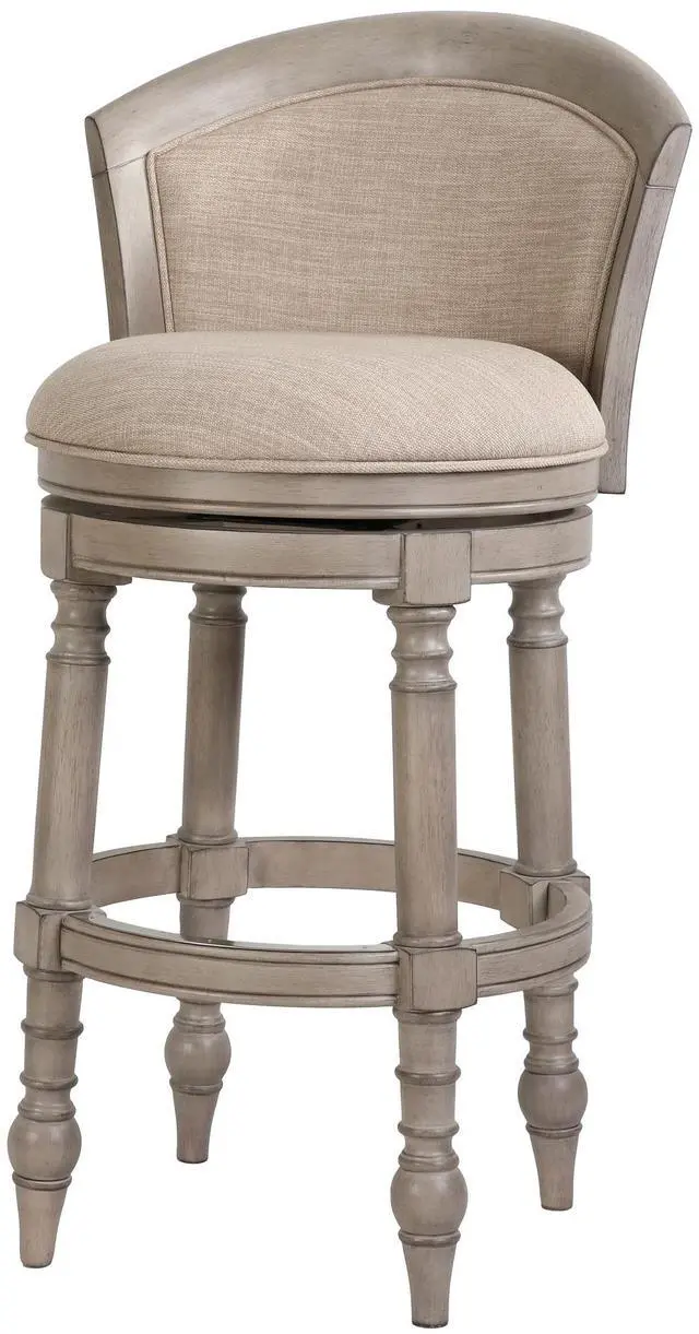 Main image of 31" Wood Barrel-Back Bar Stool with Swivel and Upholstered Seat and Back, Uptown Gray with Beige Seat and Back, 1PC