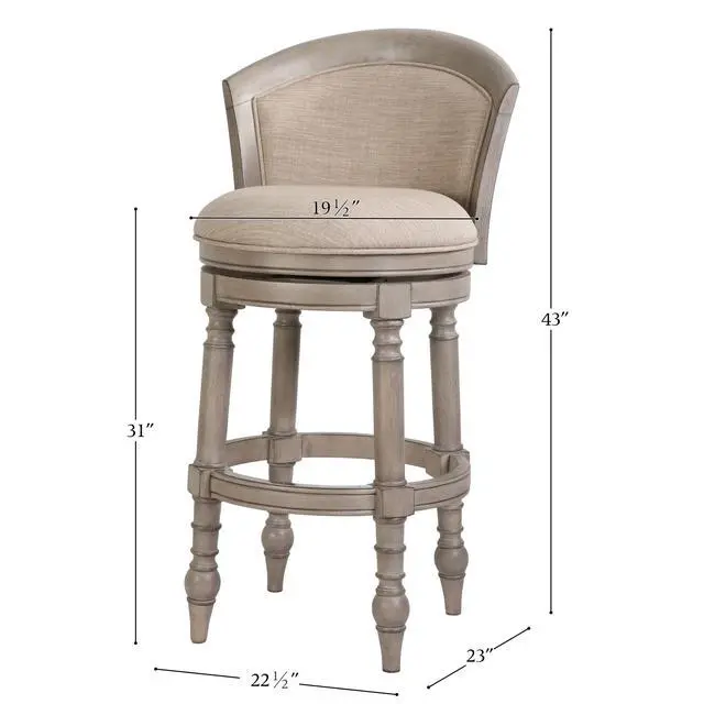 Alt view image 3 of 7 - 31" Wood Barrel-Back Bar Stool with Swivel and Upholstered Seat and Back, Uptown Gray with Beige Seat and Back, 1PC