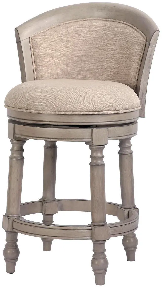 Main image of 26" Wood Barrel-Back Counter-Height Bar Stool with Swivel and Upholstered Seat and Back, Uptown Gray with Beige Seat and Back, 1PC