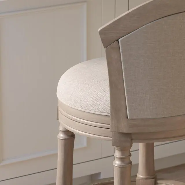 Alt view image 4 of 7 - 26" Wood Barrel-Back Counter-Height Bar Stool with Swivel and Upholstered Seat and Back, Uptown Gray with Beige Seat and Back, 1PC