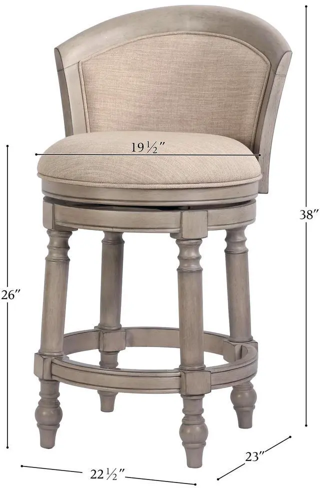 Alt view image 3 of 7 - 26" Wood Barrel-Back Counter-Height Bar Stool with Swivel and Upholstered Seat and Back, Uptown Gray with Beige Seat and Back, 1PC