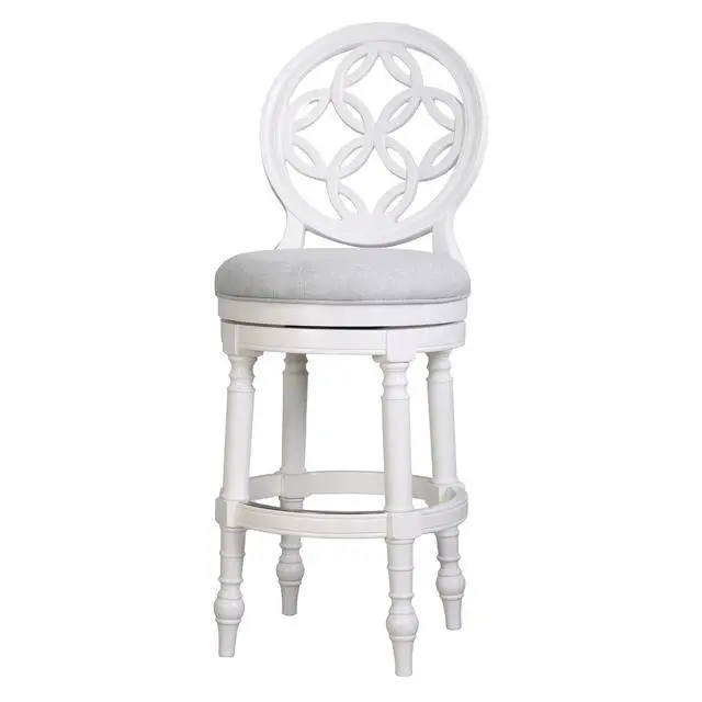 Alt view image 7 of 7 - 31" Wood Bar Stool with Back and Swivel Upholstered Seat, Farmhouse White, 1PC
