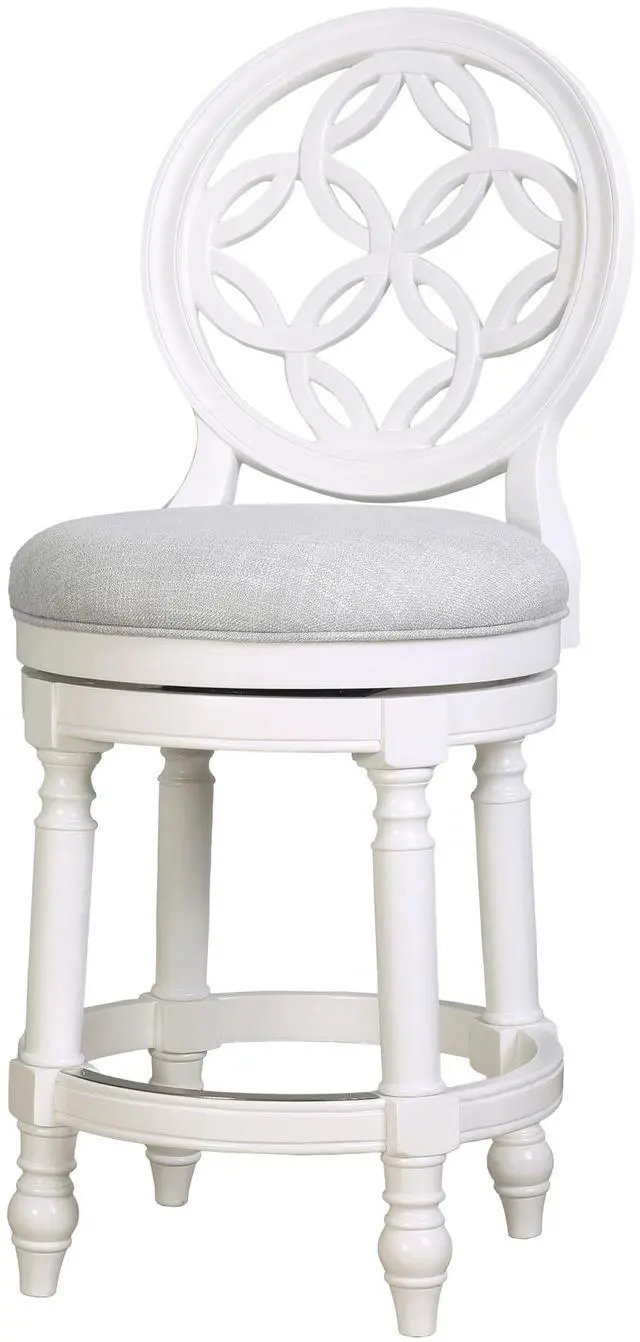 Main image of 26" Wood Counter-Height Bar Stool with Back and Swivel Upholstered Seat, Farmhouse White, 1PC