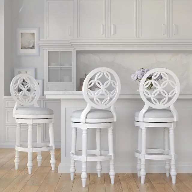Alt view image 5 of 7 - 31" Wood Bar Stool with Back and Swivel Upholstered Seat, Farmhouse White, 1PC