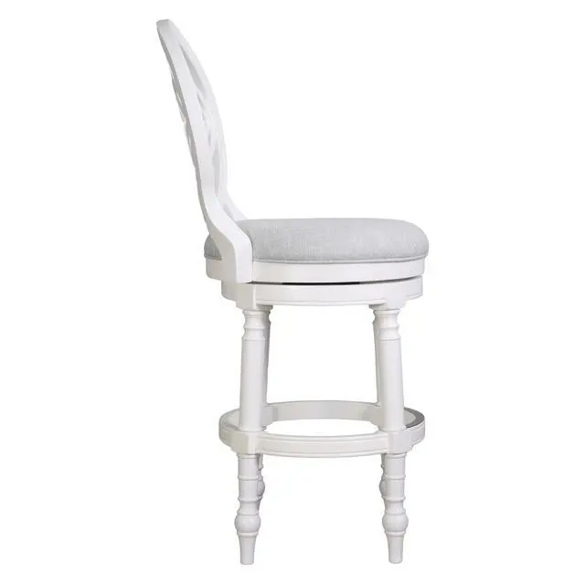 Alt view image 6 of 7 - 31" Wood Bar Stool with Back and Swivel Upholstered Seat, Farmhouse White, 1PC