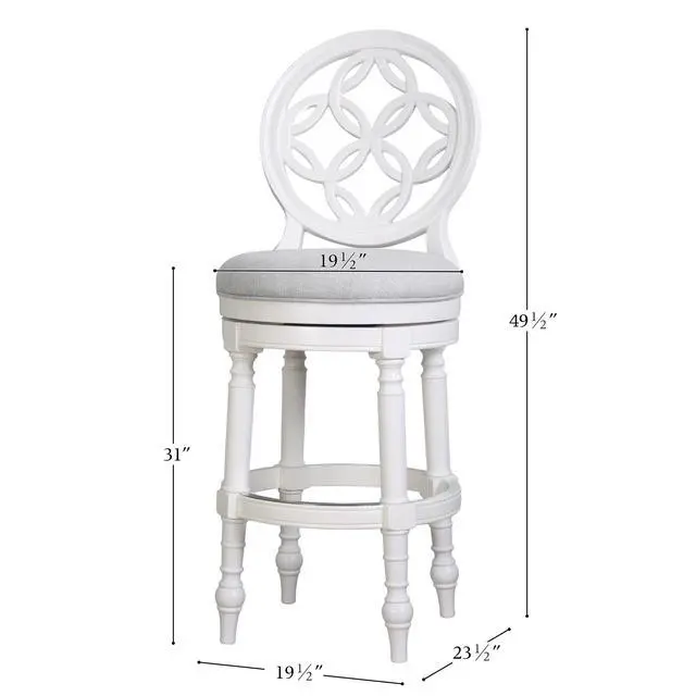 Alt view image 3 of 7 - 31" Wood Bar Stool with Back and Swivel Upholstered Seat, Farmhouse White, 1PC