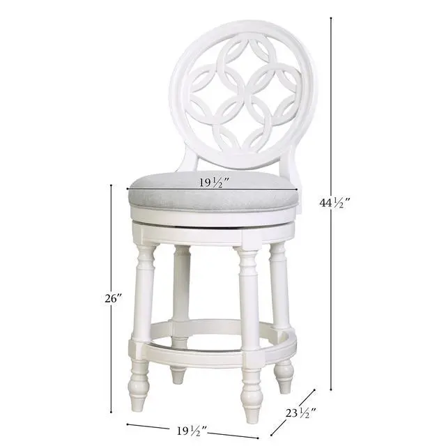 Alt view image 3 of 7 - 26" Wood Counter-Height Bar Stool with Back and Swivel Upholstered Seat, Farmhouse White, 1PC
