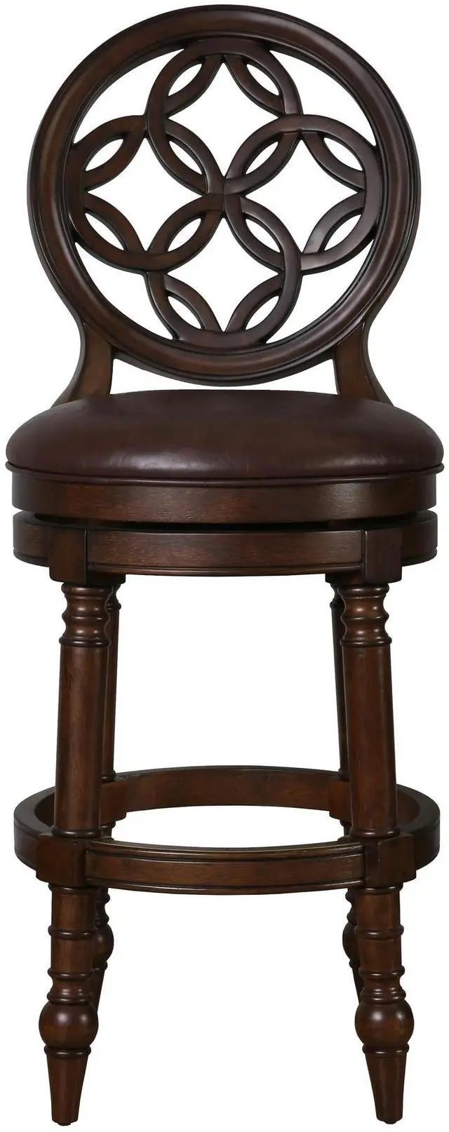Main image of 31" Wood Bar Stool with Back and Swivel Upholstered Seat, Distressed Walnut, 1PC