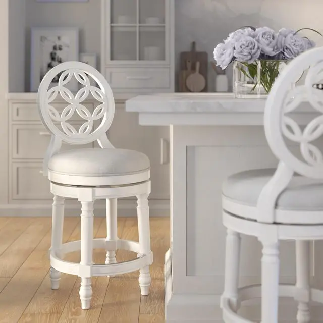 Alt view image 4 of 7 - 26" Wood Counter-Height Bar Stool with Back and Swivel Upholstered Seat, Farmhouse White, 1PC