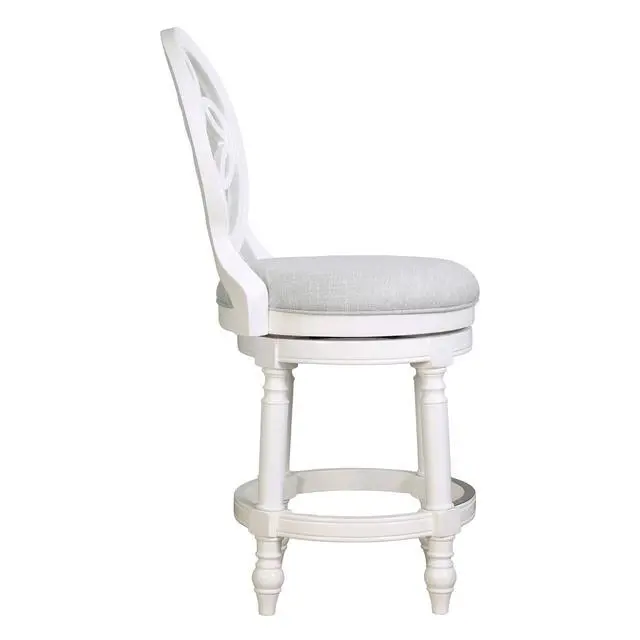 Alt view image 6 of 7 - 26" Wood Counter-Height Bar Stool with Back and Swivel Upholstered Seat, Farmhouse White, 1PC