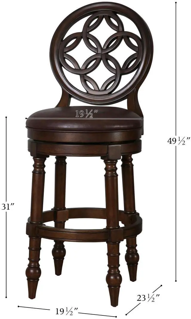 Alt view image 3 of 7 - 31" Wood Bar Stool with Back and Swivel Upholstered Seat, Distressed Walnut, 1PC