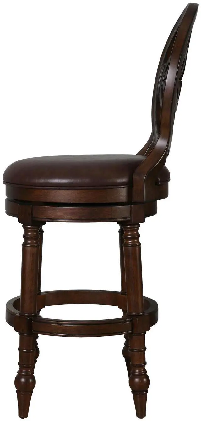 Alt view image 5 of 7 - 31" Wood Bar Stool with Back and Swivel Upholstered Seat, Distressed Walnut, 1PC