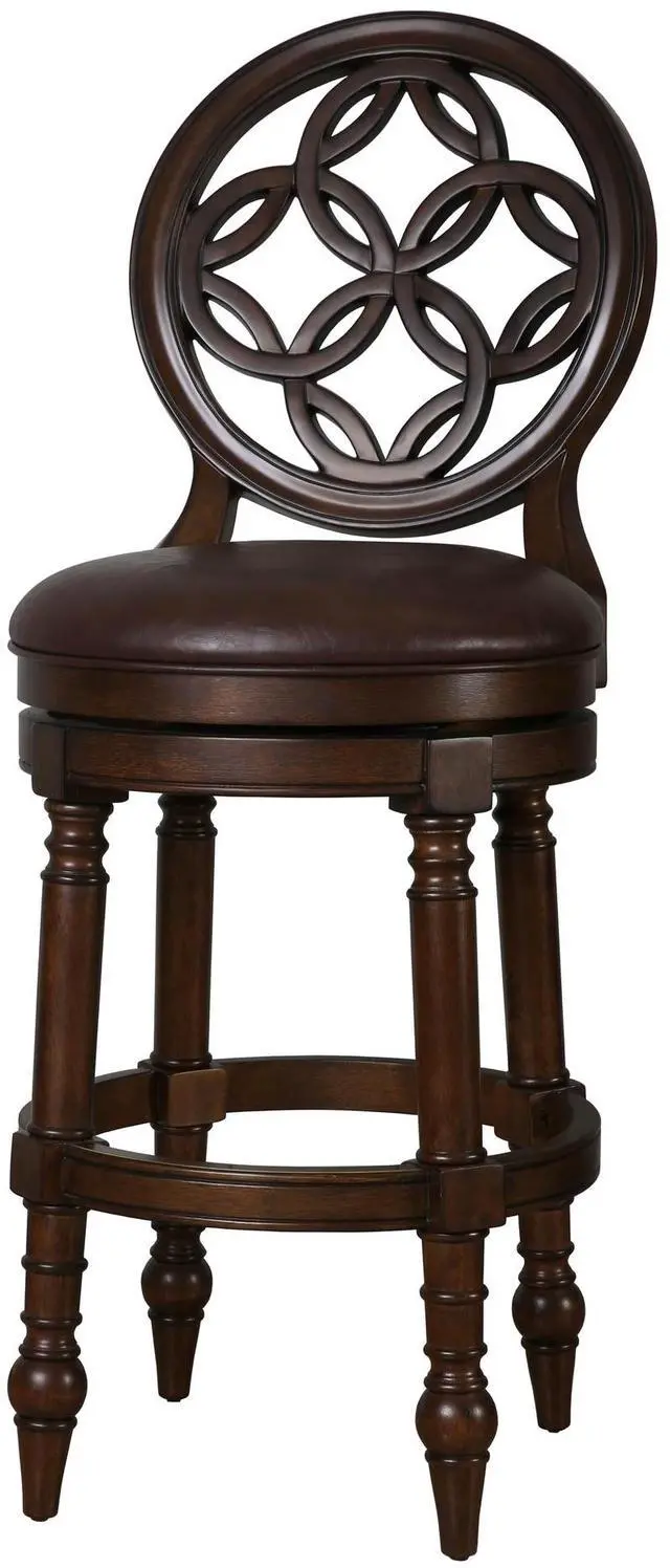 Alt view image 7 of 7 - 31" Wood Bar Stool with Back and Swivel Upholstered Seat, Distressed Walnut, 1PC
