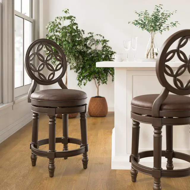 Alt view image 4 of 7 - 26" Wood Counter-Height Bar Stool with Back and Swivel Upholstered Seat, 1PC