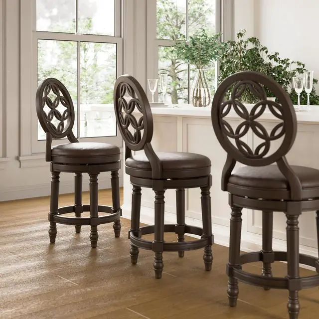 Alt view image 5 of 7 - 26" Wood Counter-Height Bar Stool with Back and Swivel Upholstered Seat, 1PC