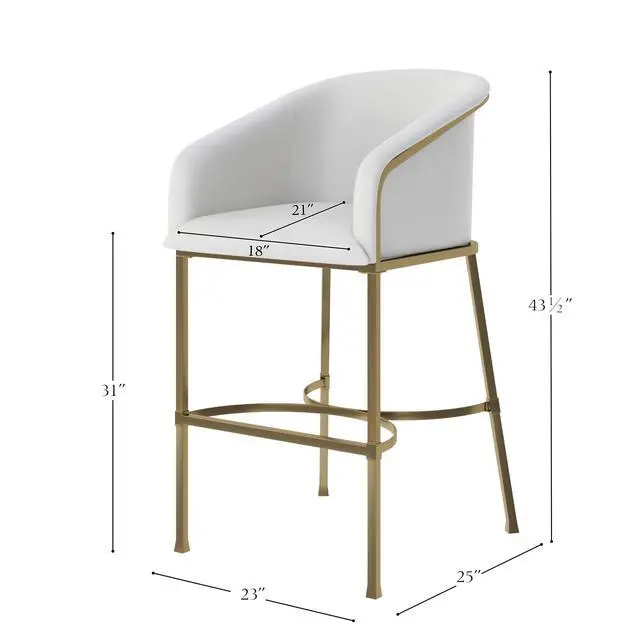 Alt view image 3 of 6 - 31" Modern Bar Stool, White Faux Leather with Gold Steel Frame, 1PC