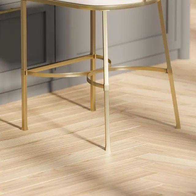 Alt view image 4 of 6 - 31" Modern Bar Stool, White Faux Leather with Gold Steel Frame, 1PC