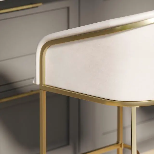 Alt view image 5 of 6 - 31" Modern Bar Stool, White Faux Leather with Gold Steel Frame, 1PC