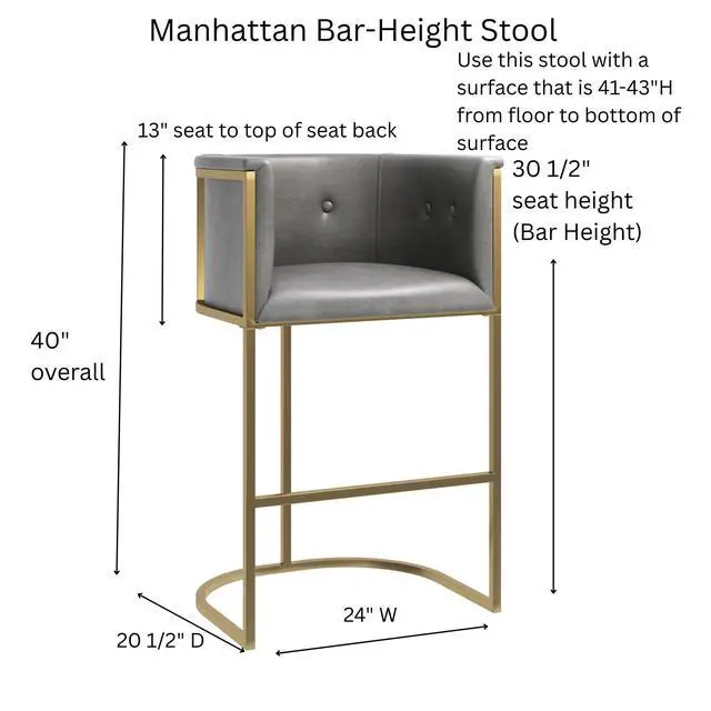 Alt view image 3 of 6 - 31" Bar Stool Gray Faux Leather with Brass-Finish Metal Base, 1PC