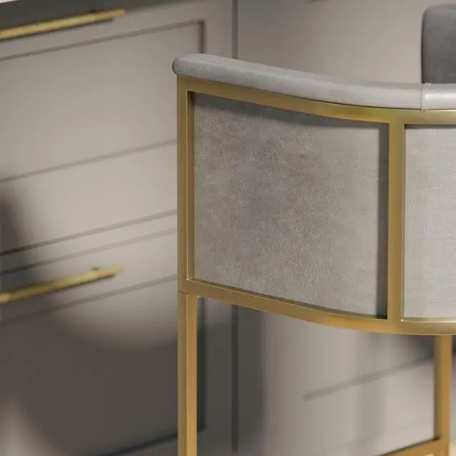 Alt view image 5 of 6 - 31" Bar Stool Gray Faux Leather with Brass-Finish Metal Base, 1PC