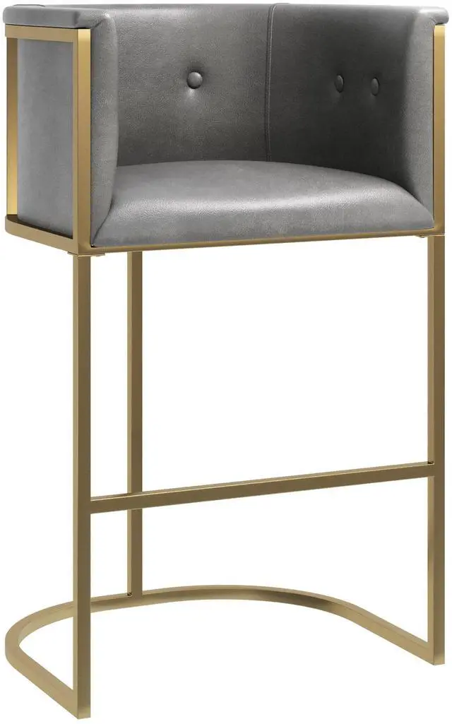 Main image of 31" Bar Stool Gray Faux Leather with Brass-Finish Metal Base, 1PC