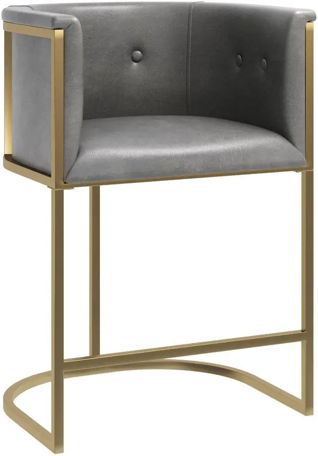 Main image of 26" Counter Stool Gray Faux Leather with Brass-Finish Metal Base, 1PC