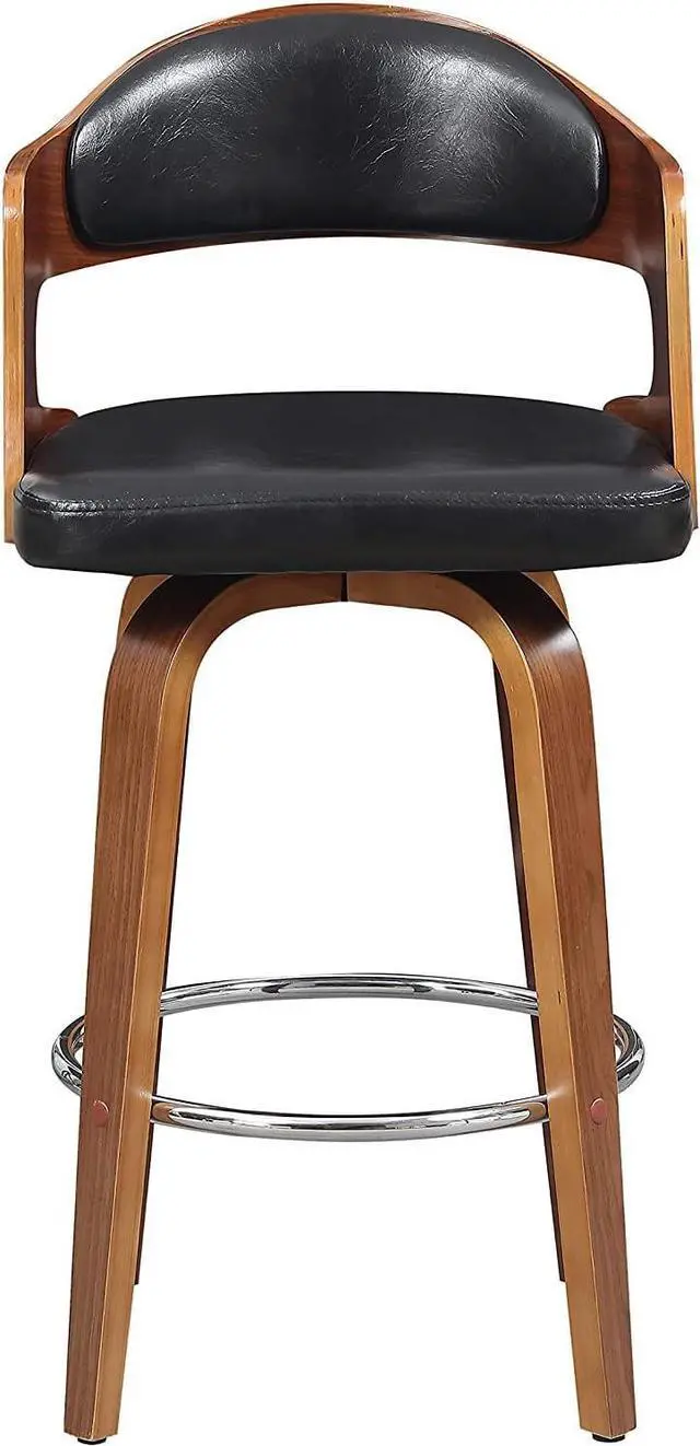 Main image of Wood and Faux Leather Black Mid-Century 27-Inch Counter Seat Height Swivel Barstool