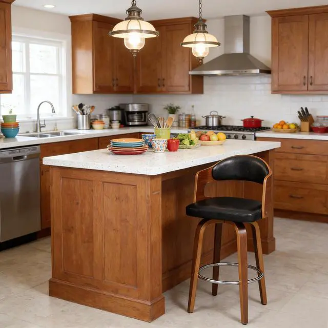 Alt view image 6 of 7 - Wood and Faux Leather Black Mid-Century 27-Inch Counter Seat Height Swivel Barstool