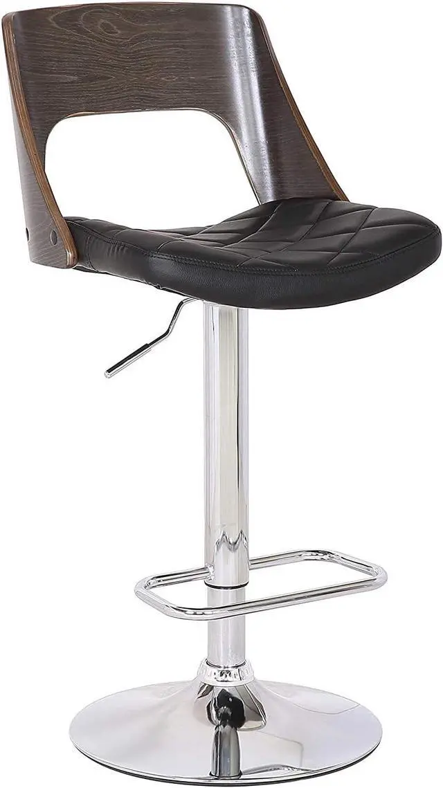 Alt view image 7 of 7 - Bentwood Contemporary Modern Stylish Wood Back Adjustable Swivel Bar Stool with Diamond Quilted Finish Curved Seat and Back, Weathered Oak