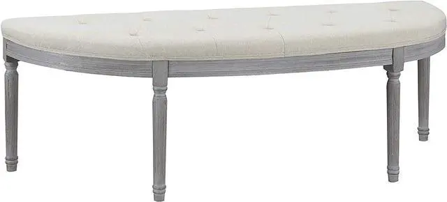 Main image of Coastal Button Tufted Light Beige Upholstered Bench with Weathered Gray Legs