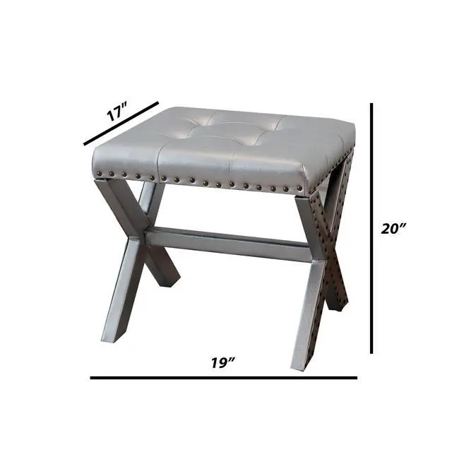 Alt view image 3 of 6 - Accent Stool, Tufted Linen Upholstered Chair, X-Base Wood Seat with Nailhead Trim, 17"D x 19"W x 17"H, 300 lbs Capacity