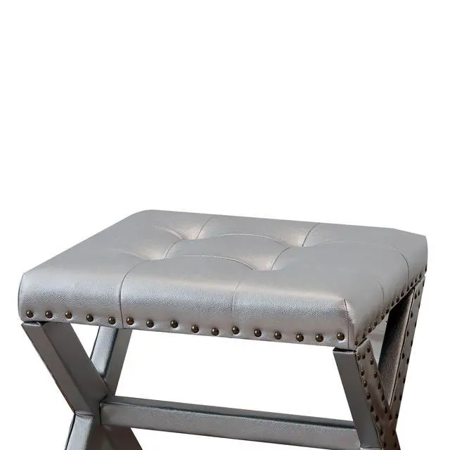 Alt view image 4 of 6 - Accent Stool, Tufted Linen Upholstered Chair, X-Base Wood Seat with Nailhead Trim, 17"D x 19"W x 17"H, 300 lbs Capacity