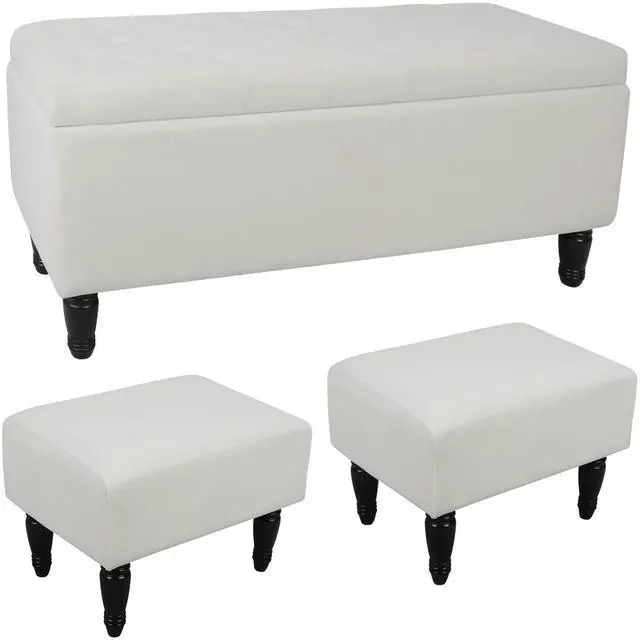 Main image of 47'' Tufted Storage Ottoman Bench, Velvet End of Bed Bench with Nail Accent and Solid Wood Legs, for Living Room, Bedroom, Entryway, Taupe