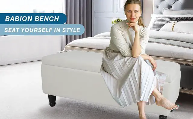Alt view image 2 of 6 - 47'' Tufted Storage Ottoman Bench, Velvet End of Bed Bench with Nail Accent and Solid Wood Legs, for Living Room, Bedroom, Entryway, Taupe