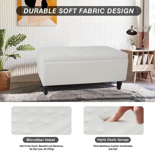 Alt view image 3 of 6 - 47'' Tufted Storage Ottoman Bench, Velvet End of Bed Bench with Nail Accent and Solid Wood Legs, for Living Room, Bedroom, Entryway, Taupe