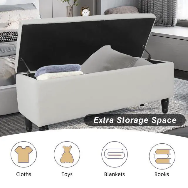 Alt view image 5 of 6 - 47'' Tufted Storage Ottoman Bench, Velvet End of Bed Bench with Nail Accent and Solid Wood Legs, for Living Room, Bedroom, Entryway, Taupe