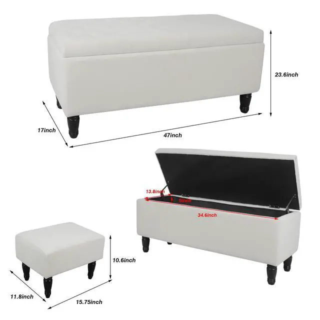 Alt view image 6 of 6 - 47'' Tufted Storage Ottoman Bench, Velvet End of Bed Bench with Nail Accent and Solid Wood Legs, for Living Room, Bedroom, Entryway, Taupe