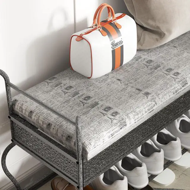 Alt view image 7 of 7 - Shoe Rack Bench for Entryway, Industrial Bench, Rustic Shoe Rack for Small Spaces, Upholstered Entryway Bench, Multipurpose Entryway
