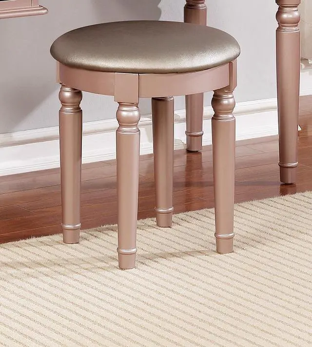 Alt view image 5 of 7 - Bedroom Contemporary Vanity Set w Foldable Mirror Stool Drawers Rose Gold Color