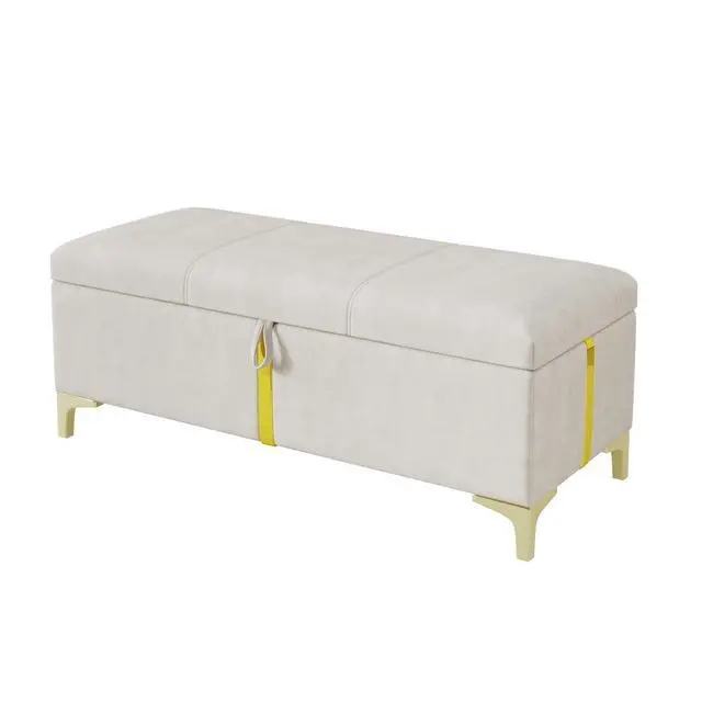 Alt view image 3 of 7 - Elegant Upholstered Storage Ottoman,Storage Bench with Metal Legs for Bedroom,Living Room,Fully Assembled Except Legs,Beige