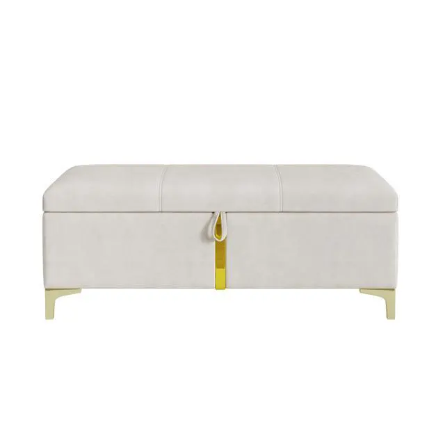 Alt view image 5 of 7 - Elegant Upholstered Storage Ottoman,Storage Bench with Metal Legs for Bedroom,Living Room,Fully Assembled Except Legs,Beige