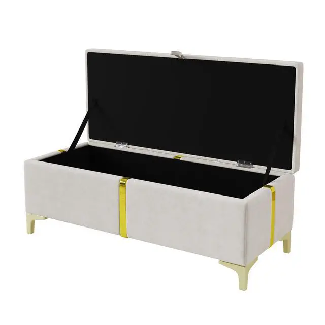 Alt view image 4 of 7 - Elegant Upholstered Storage Ottoman,Storage Bench with Metal Legs for Bedroom,Living Room,Fully Assembled Except Legs,Beige