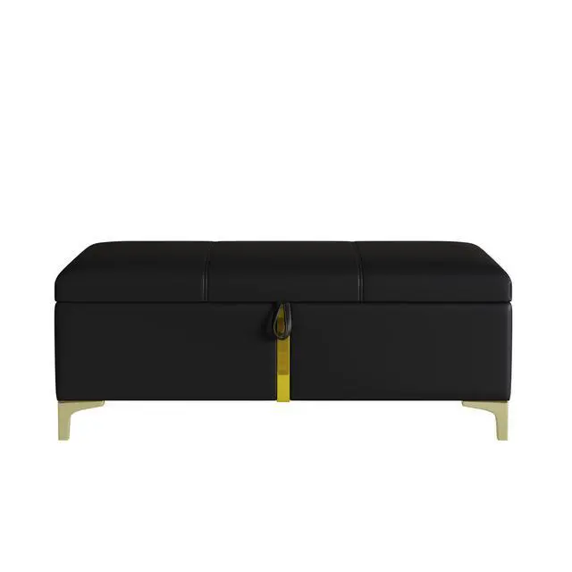 Alt view image 3 of 7 - Elegant Upholstered Storage Ottoman,Storage Bench with Metal Legs for Bedroom,Living Room,Fully Assembled Except Legs,Black