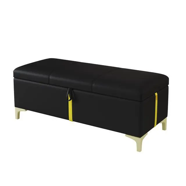 Alt view image 5 of 7 - Elegant Upholstered Storage Ottoman,Storage Bench with Metal Legs for Bedroom,Living Room,Fully Assembled Except Legs,Black