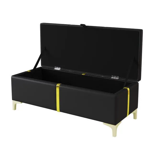 Alt view image 4 of 7 - Elegant Upholstered Storage Ottoman,Storage Bench with Metal Legs for Bedroom,Living Room,Fully Assembled Except Legs,Black
