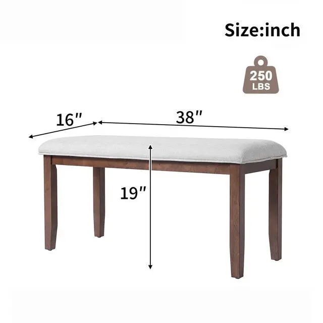 Alt view image 5 of 7 - Upholstered Bench for Bedroom End of Bed,38-inch Entryway Bench for Living Room,Dining Bench with Padded Seat and Solid Wood Leg for Kitchen Bedroom,Indoor and Hallway (Bench, Beige+Cherry)